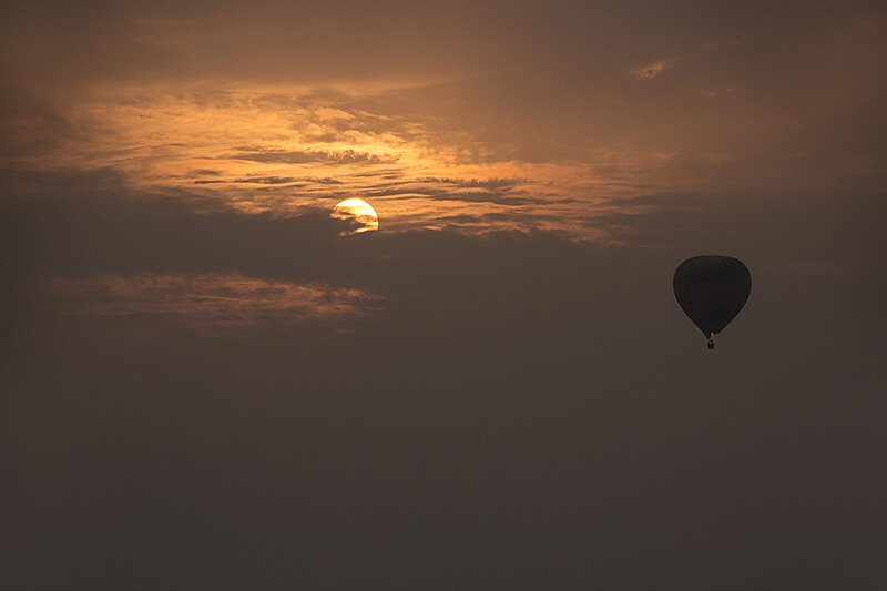 hot air balloon with dusk in the background