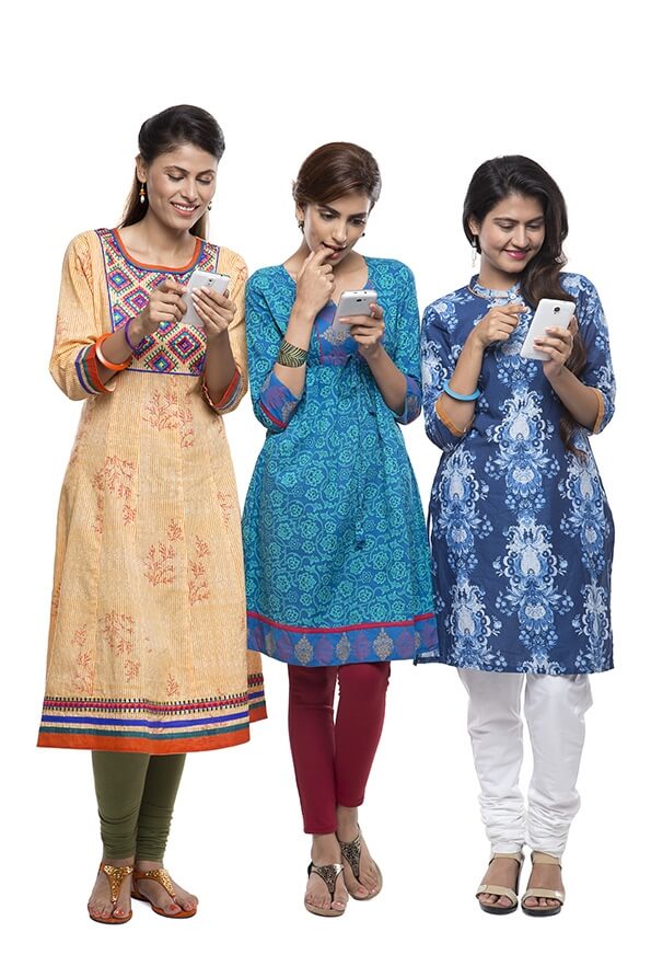 young women holding on mobile phone