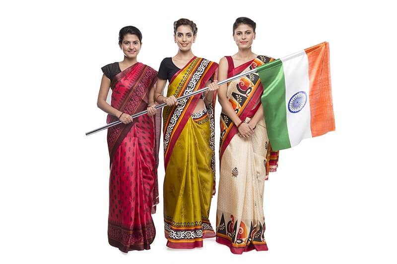 women holding with indian flag