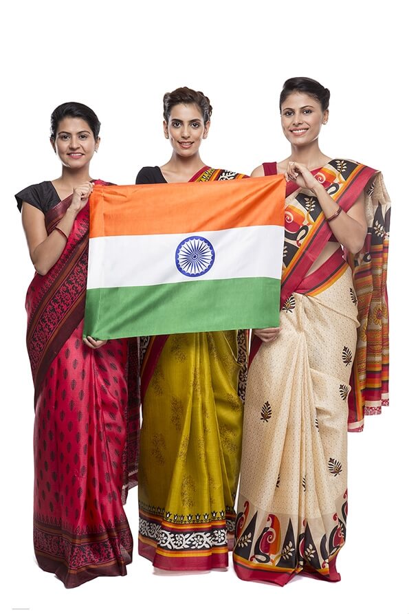 women holding with indian flag