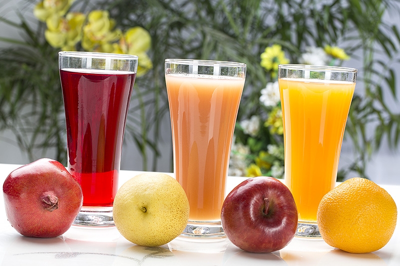 Three different fresh juice with fruits