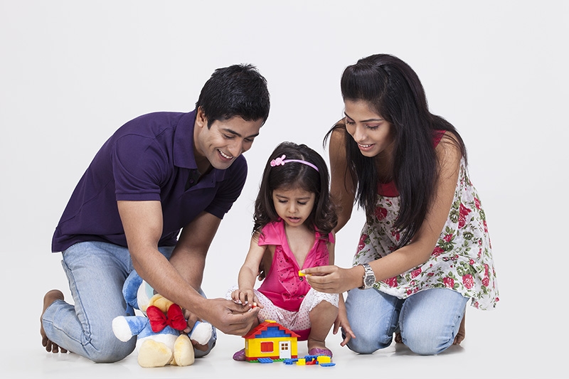 Family playing with toys
